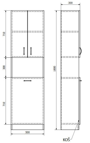 AQUALINE SIMPLEX ECO állószekrény szennyeskosárral 50x180x30cm (SIME510)