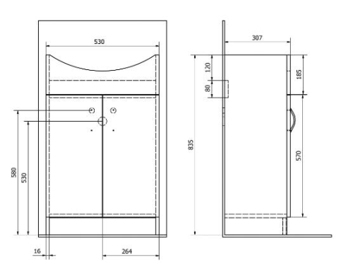 AQUALINE SIMPLEX ECO 55 mosdótartó szekrény HF055 mosdóval 53x83,5x30,7cm (SIME550)