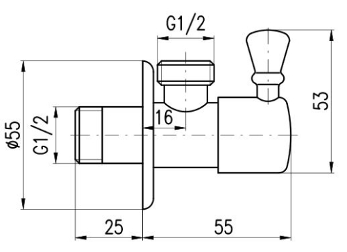 Sapho sarok szelep 1/2x 1/2, bronz (ROTO6)