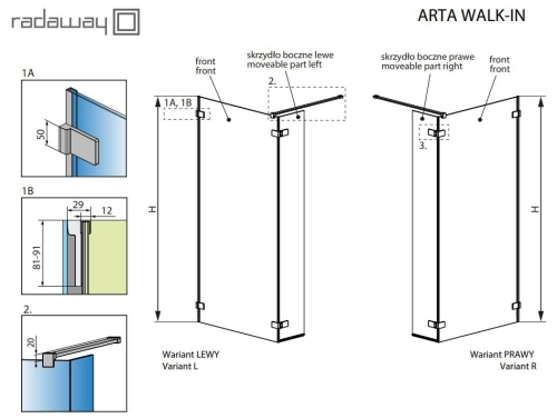 Radaway Arta Walk In W3 140 zuhanyfal (386214-03-01)