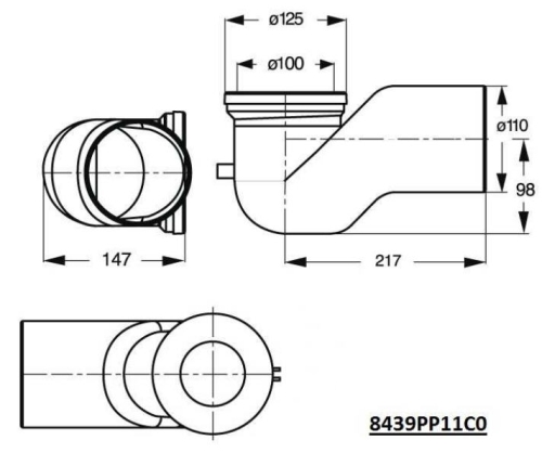 Sapho WC könyök 90 fokos, átmérő 110 mm, ABS/fehér (8439PP11C0)