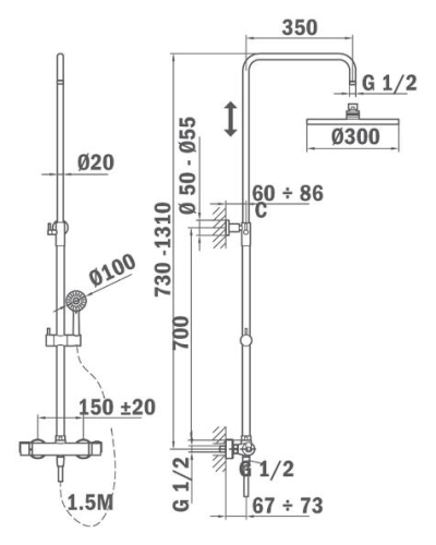 Teka Nexos termosztátos zuhanyrendszer 66.238.02.00 (662380200-H)