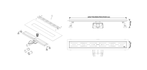 Wellis Flat W-Drain prémium rozsdamentes acél zuhanyfolyóka szett, 700 mm WE00082