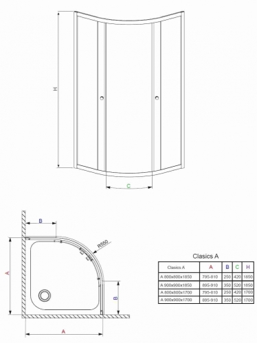 Radaway Classic A íves zuhanykabin 90x90 (30000-01-01)