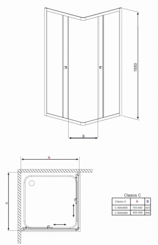 Radaway Classic C szögletes zuhanykabin 90x90 (30050-01-01)