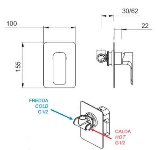 Sapho SPY 1-irányú falba süllyesztett csaptelep, matt fekete PY41/15