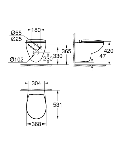 Grohe Bau Ceramic perem nélküli fali WC, lecsapódásmentes WC ülőkével 39351000