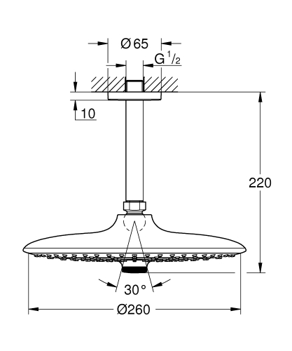 Grohe Euphoria 260 fejzuhany 142 mm-es mennyezeti zuhanykarral, 3 funkció, 9,5 liter 26461000