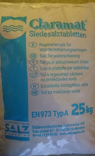Claramat tablettázott regeneráló só vízlágyító berendezésekhez 25 kg