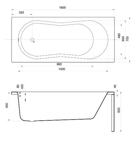 Cersanit Nike 160x70 cm-es egyenes kád S301-248