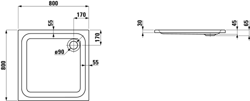 Laufen SOLUTIONS 80x80 cm zuhanytálca H2115010000001