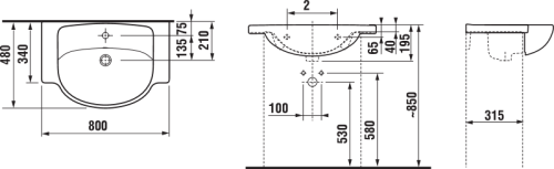 Jika Lyra Plus 80x48 cm bútorra építhető mosdó H8133870001041