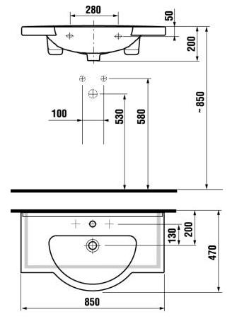Jika Mio 85x47 cm mosdó csaplyukkal Jika Perla felülettel H8147121001041 (8.1471.2.100.104.1)