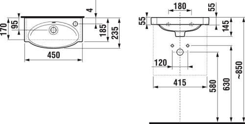 Jika Tigo 45x23,5 cm kézmosó balos H8152120001051