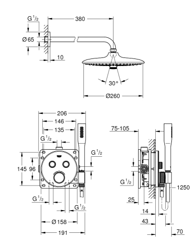 Grohe Grohtherm Smartcontrol falsík alatti termosztátos zuhanyszett 34744000