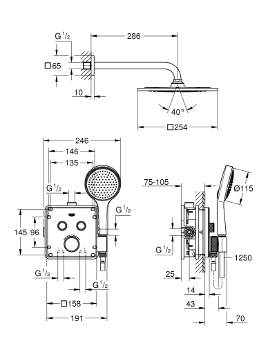 Grohe Grohtherm Smartcontrol falsík alatti termosztátos zuhanyszett 34742000