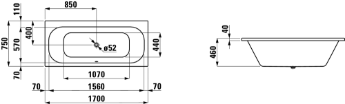Laufen SOLUTIONS 170x75 cm egyenes kád H2235300000001
