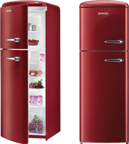 Gorenje szabadonálló felülfagyasztós hűtőszekrény, old timer, A++, burgundi vörös, balos RF60309ORL