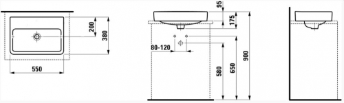 Laufen Pro S 55x38 cm mosdó csiszolt alj csaplyuk nélkül H8129520001091 (8.1295.2.000.109.1)