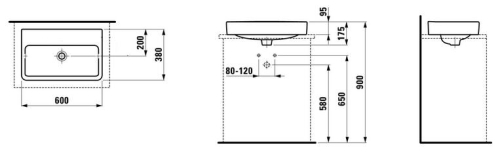 Laufen Pro S 60x38 cm mosdó csiszolt alj csaplyuk nélkül H8129530001091 (8.1295.3.000.109.1)