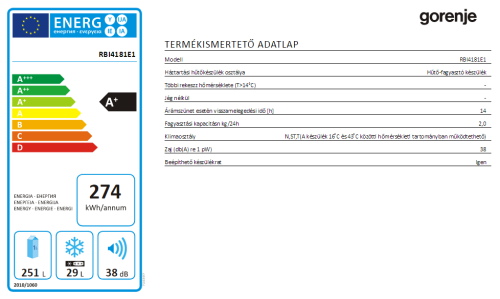 Gorenje RBI4181E1 Beépíthető egyajtós hűtőszekrény