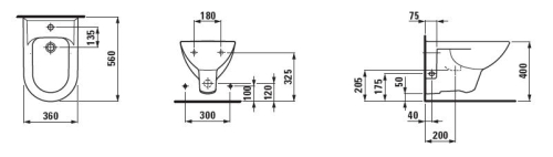 Laufen Pro fali bide hátsó csatlakozással LCC felülettel H8309514003021 (8.3095.1.400.302.1)