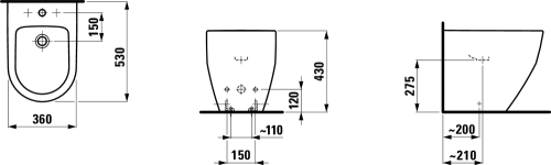 Laufen Pro álló bide hátsó vízbekötés, 3 csaplyukkal LCC felülettel H8329524003081