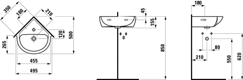 Laufen Pro B 49,5x50 cm sarok kézmosó LCC felülettel H8169564001041 (8.1695.6.400.104.1)