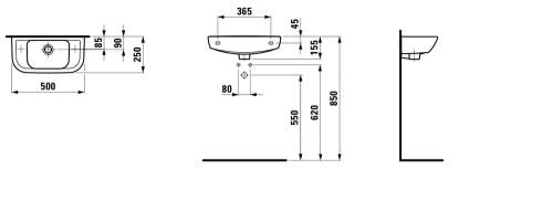 Laufen Pro B 50x25 cm kézmosó balos LCC felülettel H8169574001051 (8.1695.7.400.105.1)