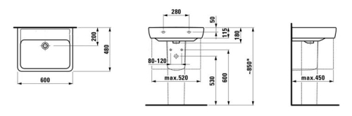 Laufen Pro A 60x48 cm mosdó csaplyuk nélkül LCC felülettel H8189524001091 (8.1895.2.400.109.1)