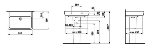 Laufen Pro A 65x48 cm mosdó csaplyuk nélkül LCC felülettel H8189534001091 (8.1895.3.400.109.1)