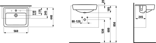 Laufen Pro 56x44 cm mosdó csaplyuk nélkül LCC felülettel H8129614001091 (8.1296.1.400.109.1)
