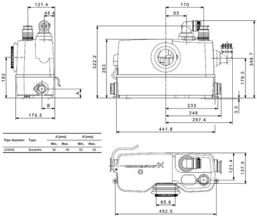 GRUNDFOS SOLOLIFT2 WC-1 háztartási szennyvíz átemelő 97775314