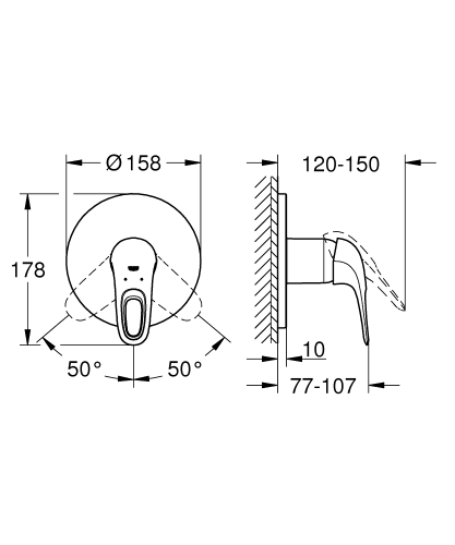 Grohe Eurostyle egykaros falba épített zuhanycsaptelep fehér, 1 fogyasztóhoz 24046LS3