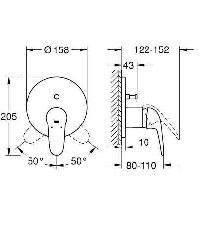 Grohe Eurostyle egykaros falba épített zuhanycsaptelep fehér, 2 fogyasztóhoz 24047LS3