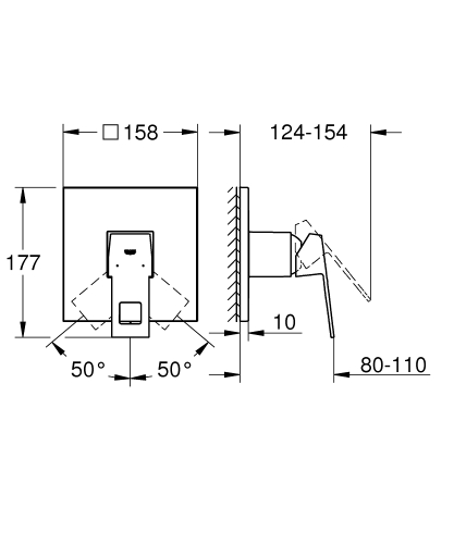Grohe Eurocube egykaros falba épített zuhanycsaptelep, 1 fogyasztóhoz 24061000