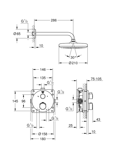 Grohe Grohtherm Tempesta 210 falsík alatti zuhanyszett 34726000