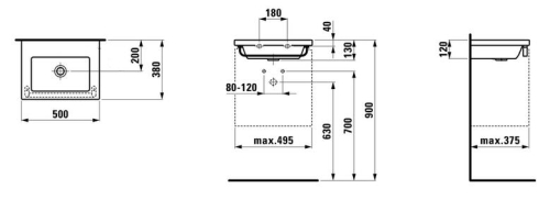 Laufen Living Square 50x38 cm kézmosó csaplyuk nélkül H8154340001091