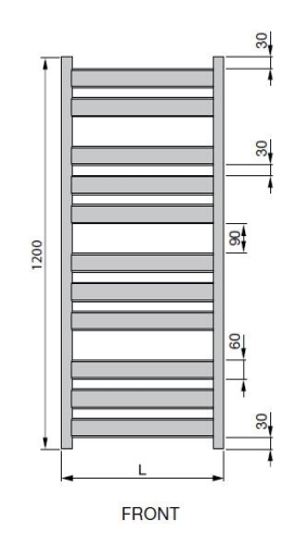 Zehnder Zeta 120x60 cm egyenes fürdőszobai radiátor, fehér PQ6-120-060