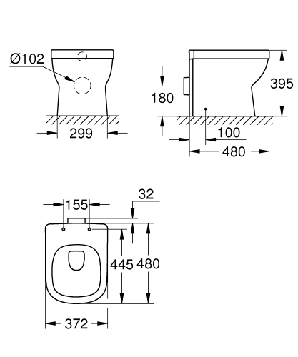 Grohe Euro Ceramic perem nélküli álló wc, PureGuard felülettel 3932900H
