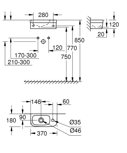 Grohe Euro Ceramic 37x18 cm kézmosó PureGuard felülettel, fehér 3932700H