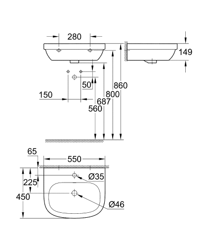 Grohe Euro Ceramic 55x45 cm mosdó PureGuard felülettel 3933600H