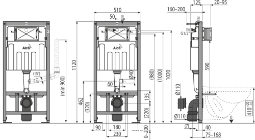 Alcaplast AM101/1120V falsík alatti wc tartály szellőző előkészítéssel