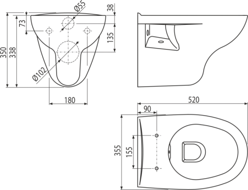 Alcaplast WC RIMFLOW perem nélküli fali wc