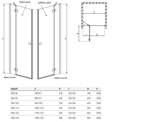 Radaway Essenza New Black DWJ 130 Jobb zuhanyajtó 385017-54-01R