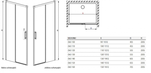 Radaway Idea Black DWJ 120 L zuhanyajtó balos 387016-54-01L