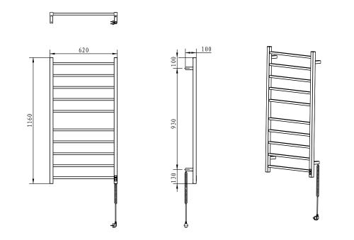 Sapho REDONDO 620x1160mm elektromos törölközőszárító radiátor időzítővel, inox ER430T