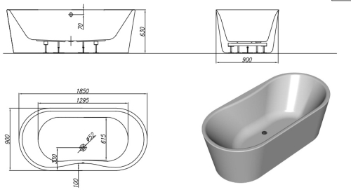 Kolpa-San Comodo-FS 185x90/MO White szabadon álló fürdőkád levegő masszázs rendszerrel 570360