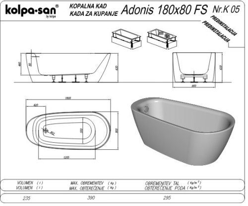 Kolpa-San Adonis-FS 180x80/O RED/WHITE szabadon álló fürdőkád 711370