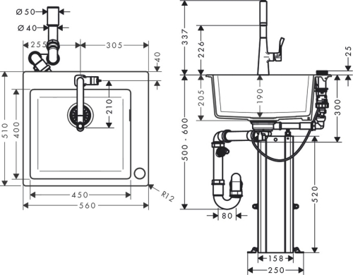 Hansgrohe C51-F450-01 mosogató és csaptelep kombináció 450 Select szett 43212000